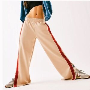 Free People Beige Track Pants with Red Stripes